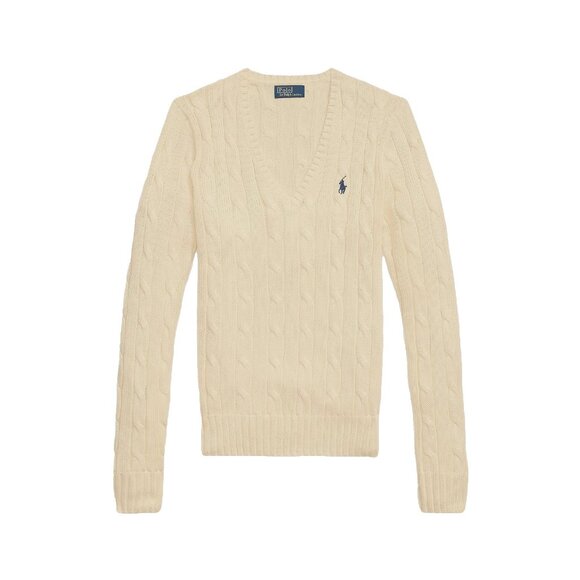 NWT Polo Ralph Lauren Cable-Knit Cotton V-neck Sweater in Parchment Pullover M - Picture 1 of 5